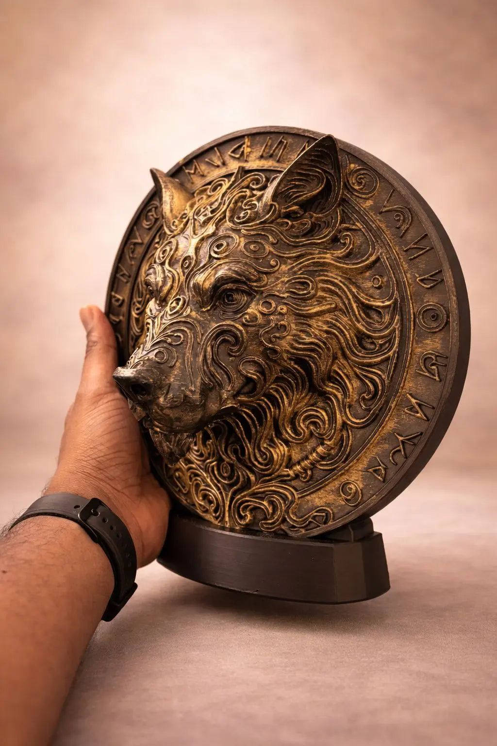 Vintage Wolf Head Medallion Sculpture – Decorative Tabletop Art Piece hikariliving