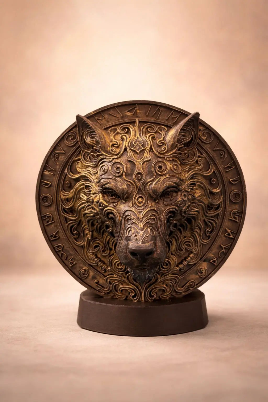 Vintage Wolf Head Medallion Sculpture – Decorative Tabletop Art Piece hikariliving